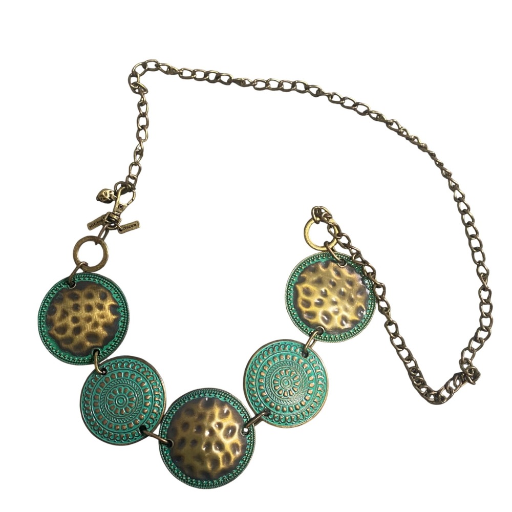 Chicos Medallion Chain Belt Necklace Women OS Bronze Teal Boho Western Artsy